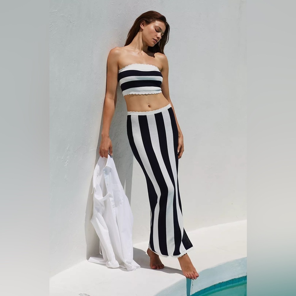 NWT! By Anthropologie Striped Scalloped Slim Midi Skirt - Size XL ⏰